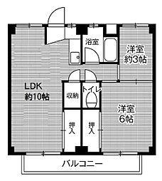 ビレッジハウス高花平2号棟 3DKの間取図画像