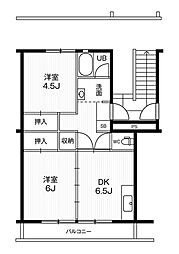 ビレッジハウス井之口2号棟 2DKの間取図画像