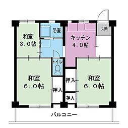 ビレッジハウス谷口1号棟 3DKの間取図画像