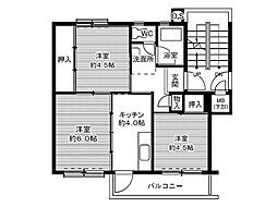 ビレッジハウス笹川31棟 3Kの間取図画像