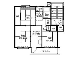 ビレッジハウス笹川13棟 3Kの間取図画像