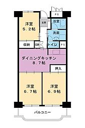 ビレッジハウス岐阜タワー 3DKの間取図画像