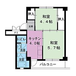 ビレッジハウス大庭2号棟 2Kの間取図画像