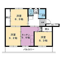 ビレッジハウス国本5号棟 3DKの間取図画像