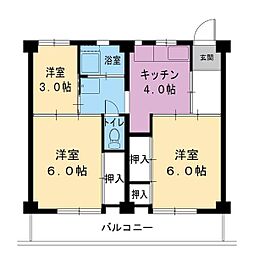 ビレッジハウス谷口2号棟 3DKの間取図画像