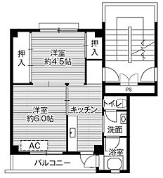 ビレッジハウス白鳥2号棟 5階2Kの間取り