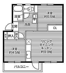 ビレッジハウス鳴滝20号棟 2LDKの間取図画像