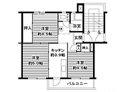 ビレッジハウス鳴滝21号棟 3Kの間取図画像