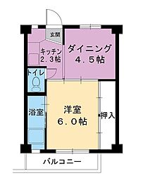 ビレッジハウス法善寺3号棟 1DKの間取図画像