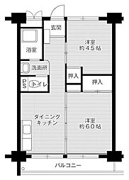 ビレッジハウス南清水タワー西棟 2DKの間取図画像