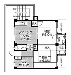ビレッジハウス私部2号棟 3DKの間取図画像
