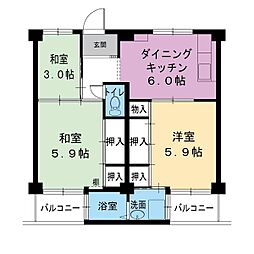 ビレッジハウス見瀬6号棟 3DKの間取図画像