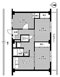 ビレッジハウス草部6号棟 3DKの間取図画像