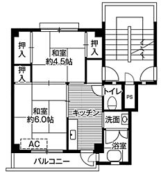 ビレッジハウス十王堂3号棟 2Kの間取図画像