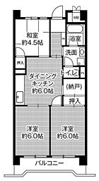 ビレッジハウス港島タワー 3DKの間取図画像