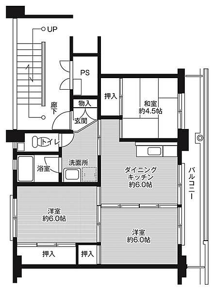 ビレッジハウス石生2号棟 0203｜兵庫県丹波市氷上町石生(賃貸マンション3DK・2階・53.08㎡)の写真 その2