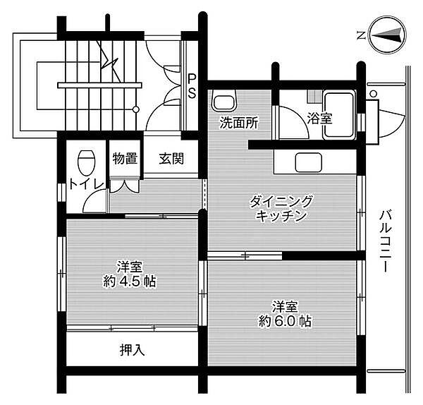 ビレッジハウス滝野1号棟 0303｜兵庫県加東市北野(賃貸マンション2DK・3階・38.46㎡)の写真 その2