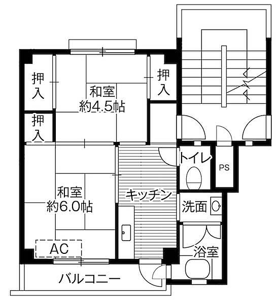 ビレッジハウス小坂1号棟 0205｜兵庫県西脇市小坂町(賃貸マンション2K・2階・33.09㎡)の写真 その2