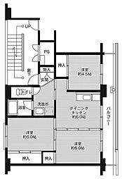 ビレッジハウス勝央第二1号棟 3DKの間取図画像
