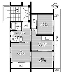 ビレッジハウス高野2号棟 3DKの間取図画像
