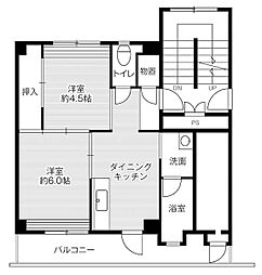 ビレッジハウス湖山2号棟 2DKの間取図画像