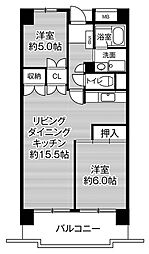 ビレッジハウス高美が丘タワー 2LDKの間取図画像