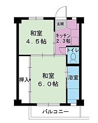 ビレッジハウス西阿知1 2Kの間取図画像