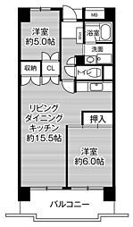 ビレッジハウス高美が丘タワー 2LDKの間取図画像