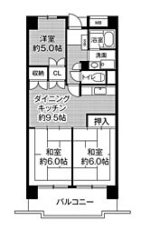 ビレッジハウス高美が丘タワー 3DKの間取図画像