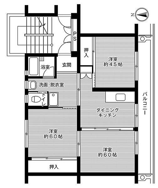 ビレッジハウス西大寺2号棟 0506｜岡山県岡山市東区河本町(賃貸マンション3DK・5階・53.96㎡)の写真 その2