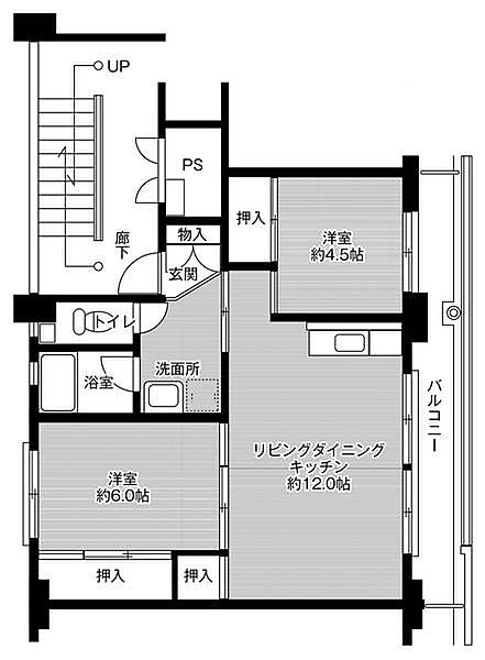 ビレッジハウス米子1号棟 0404｜鳥取県米子市大崎(賃貸マンション2LDK・4階・53.08㎡)の写真 その2