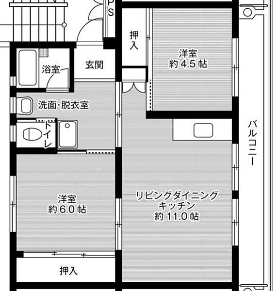 ビレッジハウス本城1号棟 0504｜福岡県北九州市八幡西区本城３丁目(賃貸マンション2LDK・5階・53.96㎡)の写真 その2