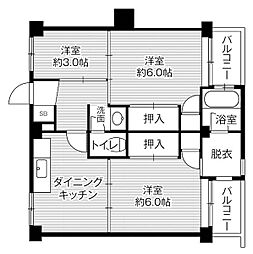 ビレッジハウス古賀3号棟 3DKの間取図画像