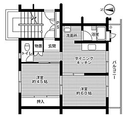 ビレッジハウス阿波根1号棟 2DKの間取図画像