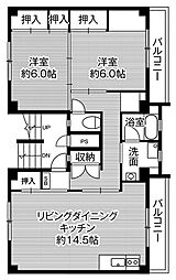 ビレッジハウス美園4 2LDKの間取図画像