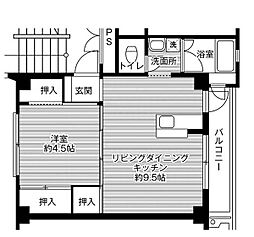 ビレッジハウス竜田3号棟 1LDKの間取図画像