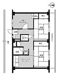 ビレッジハウス則松1 3DKの間取図画像