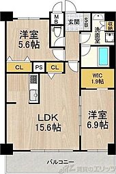 グランルクレ新大阪 2LDKの間取図画像
