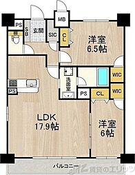 グランルクレ新大阪 2LDKの間取図画像