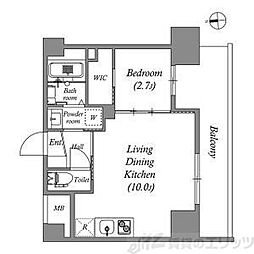 アドバンス江坂ラシュレ 1LDKの間取図画像