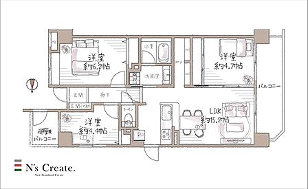 各所に設けた収納が使い勝手の良い間取り。部屋数も充実◎