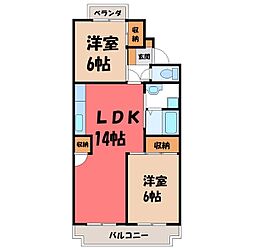 行田ハイツ1号棟 2LDKの間取図画像
