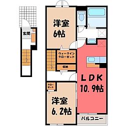 JR東北本線 古河駅 バス16分 中田踏切北下車 徒歩11分の賃貸アパート 2階1LDKの間取り
