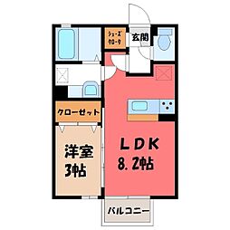 JR東北本線 古河駅 徒歩37分の賃貸アパート 1階1LDKの間取り