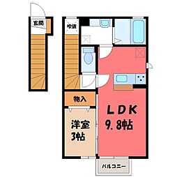 JR東北本線 古河駅 徒歩35分の賃貸アパート 2階1LDKの間取り