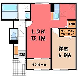 JR東北本線 古河駅 徒歩24分の賃貸アパート 1階1LDKの間取り