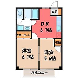 JR高崎線 岡部駅 徒歩12分の賃貸アパート 1階2DKの間取り