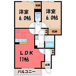 JR東北本線 古河駅 徒歩26分の賃貸アパート 1階2LDKの間取り