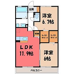 リヴァージュ壱番館 2LDKの間取図画像