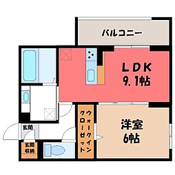 熊谷市弥生1丁目アパート 1LDKの間取図画像